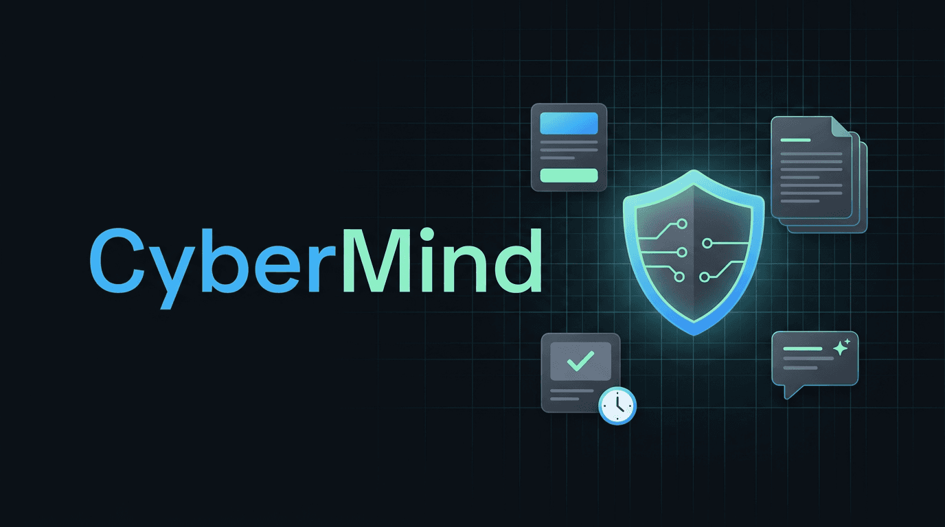 Ilustracija CyberMind: lekcije, kviz, zaščita in preverjanje vsebine z AI